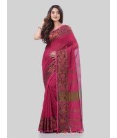 DESH BIDESH Women`s Cotton Handloom Cotton Silk Saree Gulab Work With Blouse Piece(Pink)